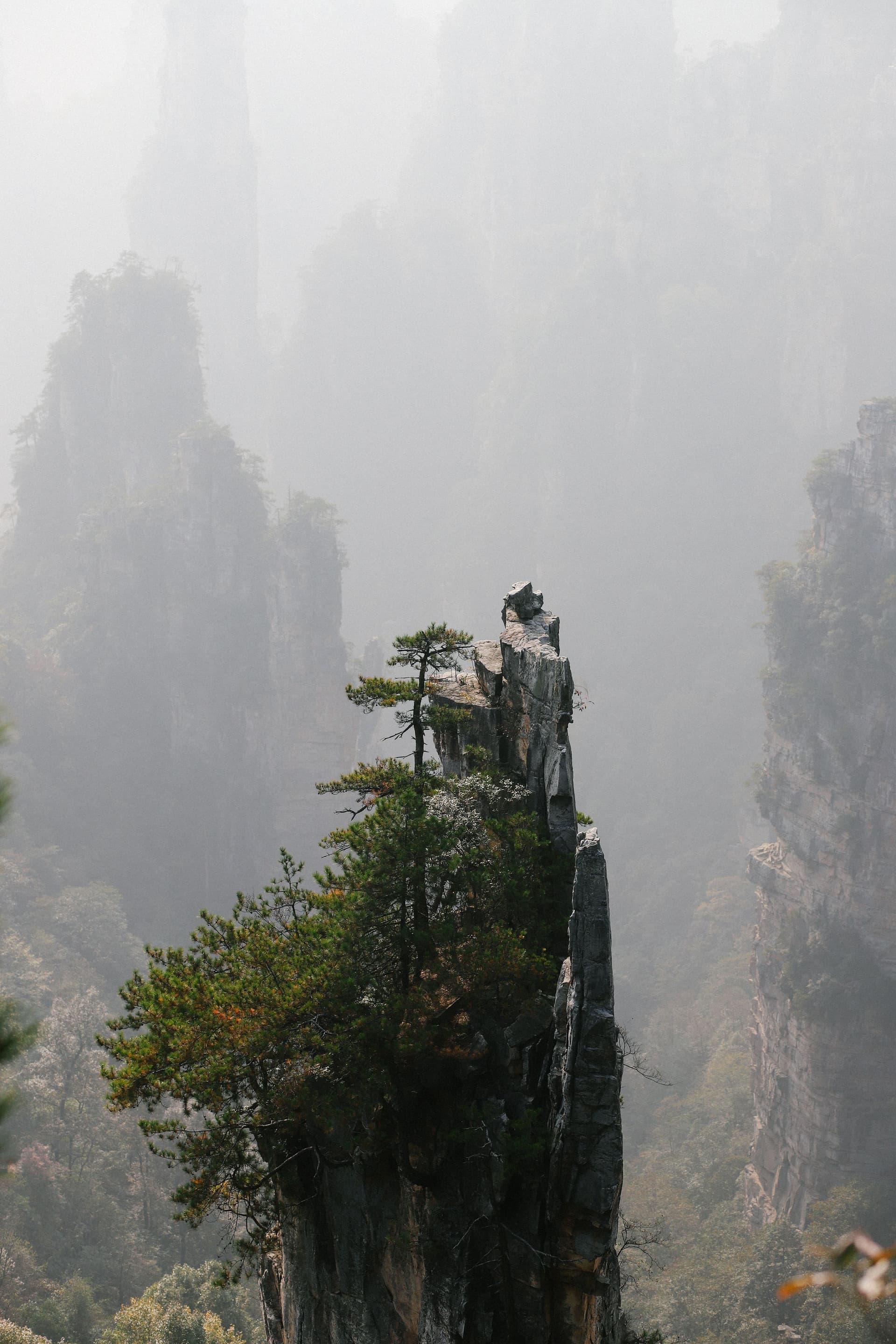 Misty mountain peaks in Zhangjiajie
